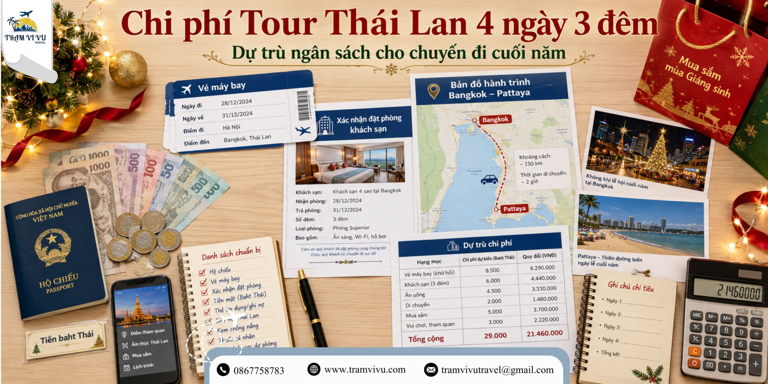 Chi phí Tour Thái Lan 4 ngày 3 đêm mùa Giáng sinh