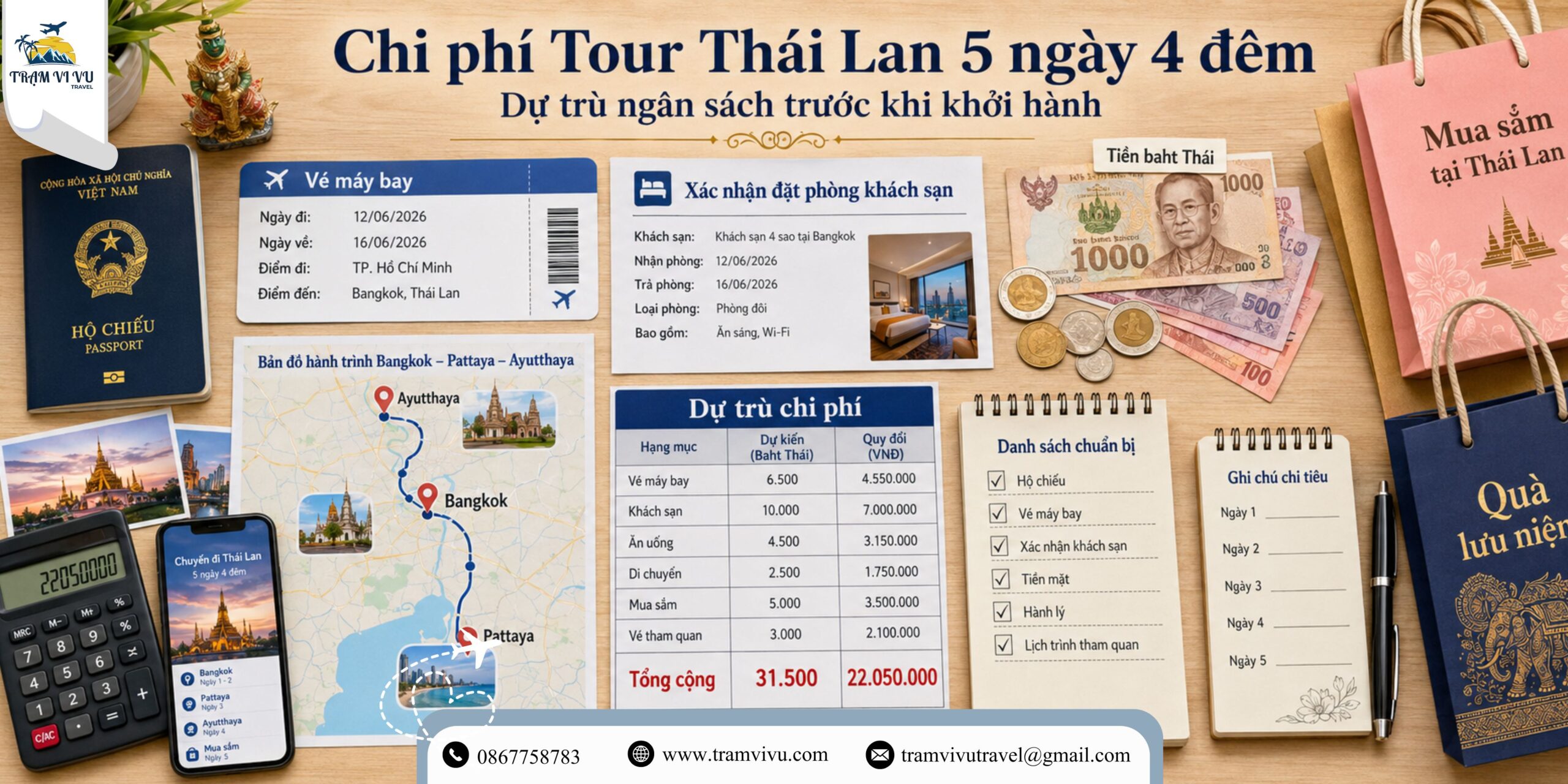 Chi phí Tour Thái Lan 5 ngày 4 đêm cần dự trù