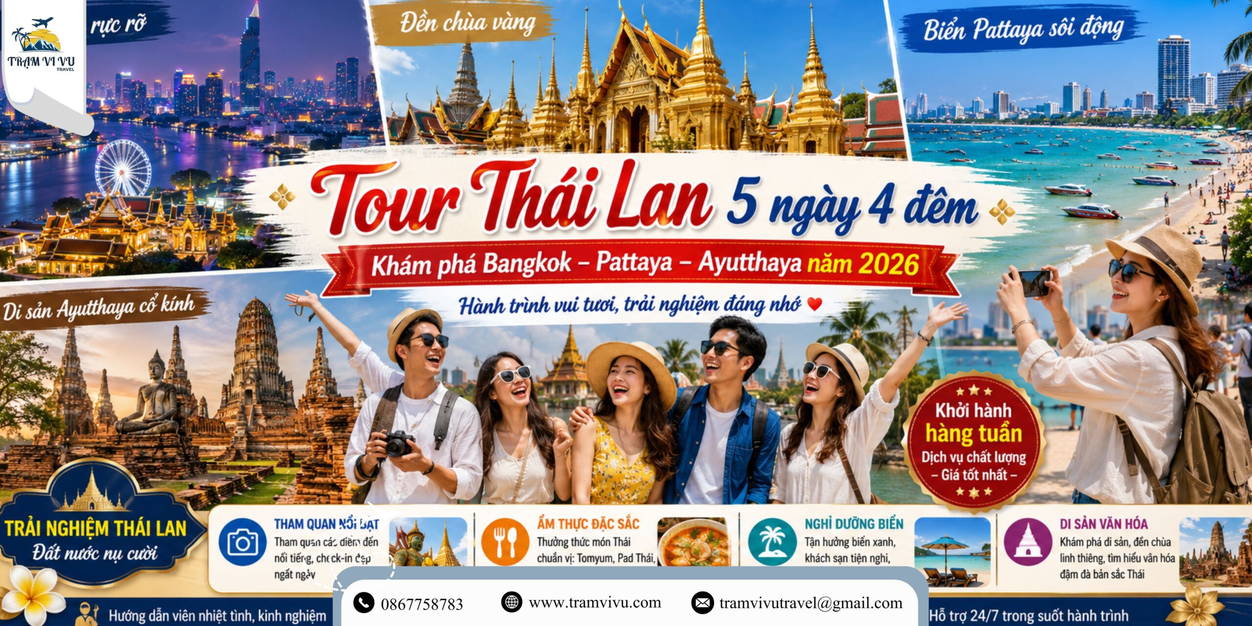 Tour Thái Lan 5 ngày 4 đêm khám phá Bangkok Pattaya Ayutthaya